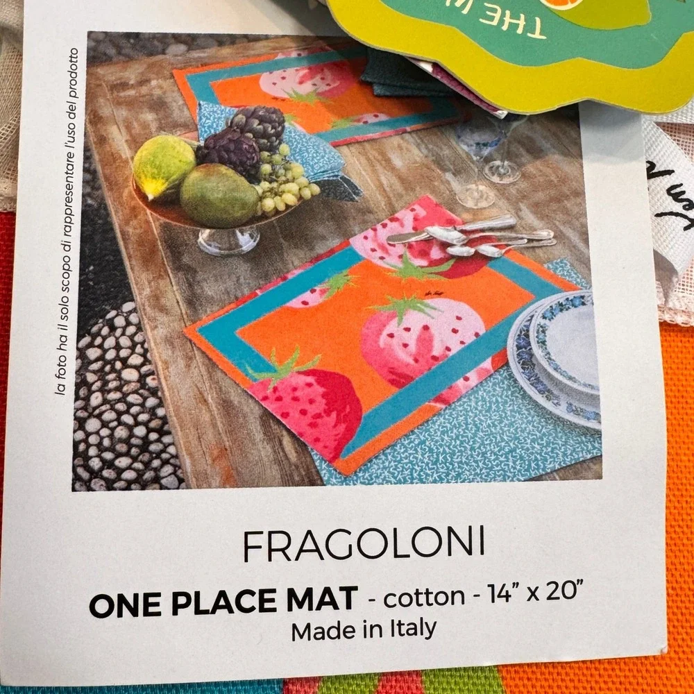 Lot of 2 Ken Scott FRAGOLONI Place Mats Cotton Strawberry Fruit Collection Italy